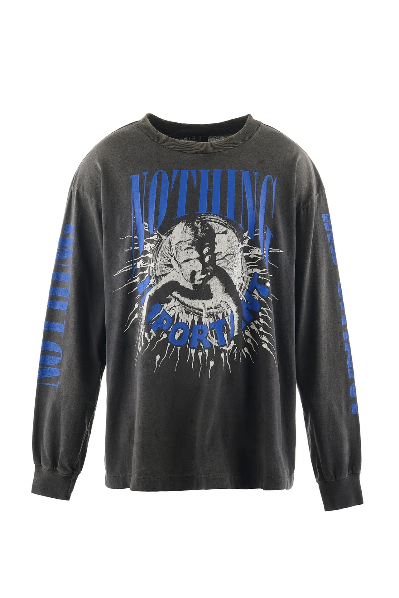 SAINT Mxxxxxx × Kosuke Kawamura's latest joint model KK_LS TEE/NOTHING IMP/BLK Holy Infant tadpole distressed long sleeves, wash black S-XL, original consistent wash mark/angel mark, original factory grade crack print, distressed mottled effect, heavy wash water, water spray fading, fade repositioning, pure handmade complex grinding and hanging